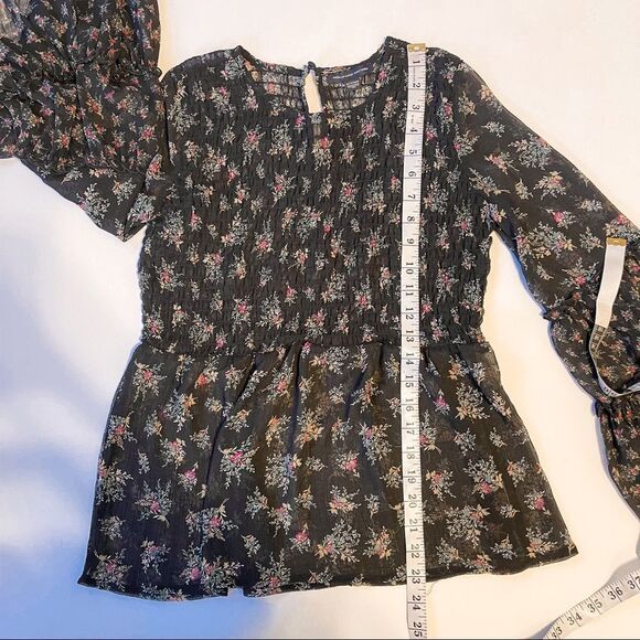 American Eagle Black Sheer Floral Boho Ruffle Blouse Size XS - Picture 8 of 8